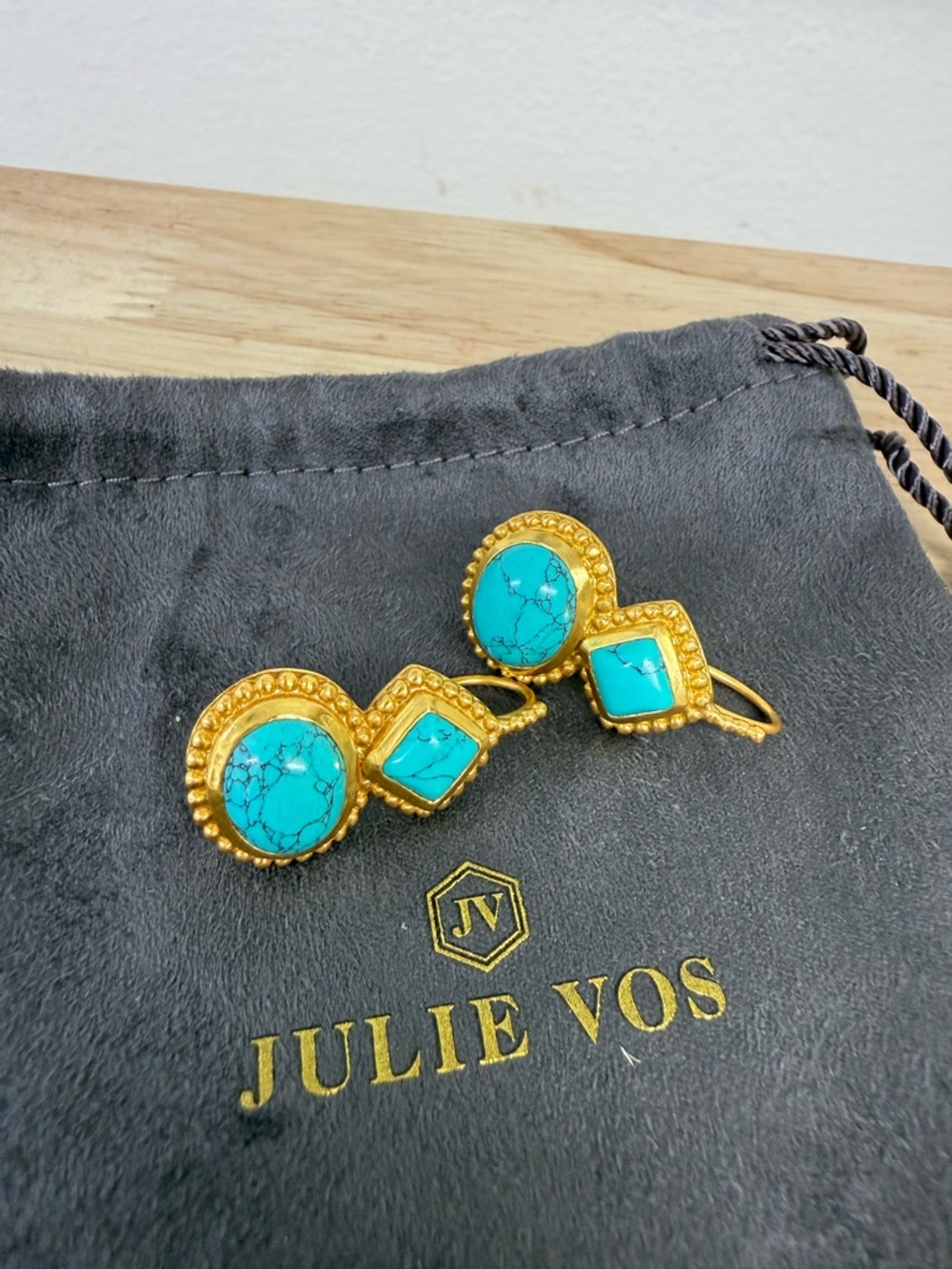 Julie Vos Turquoise and Gold french hook Earrings